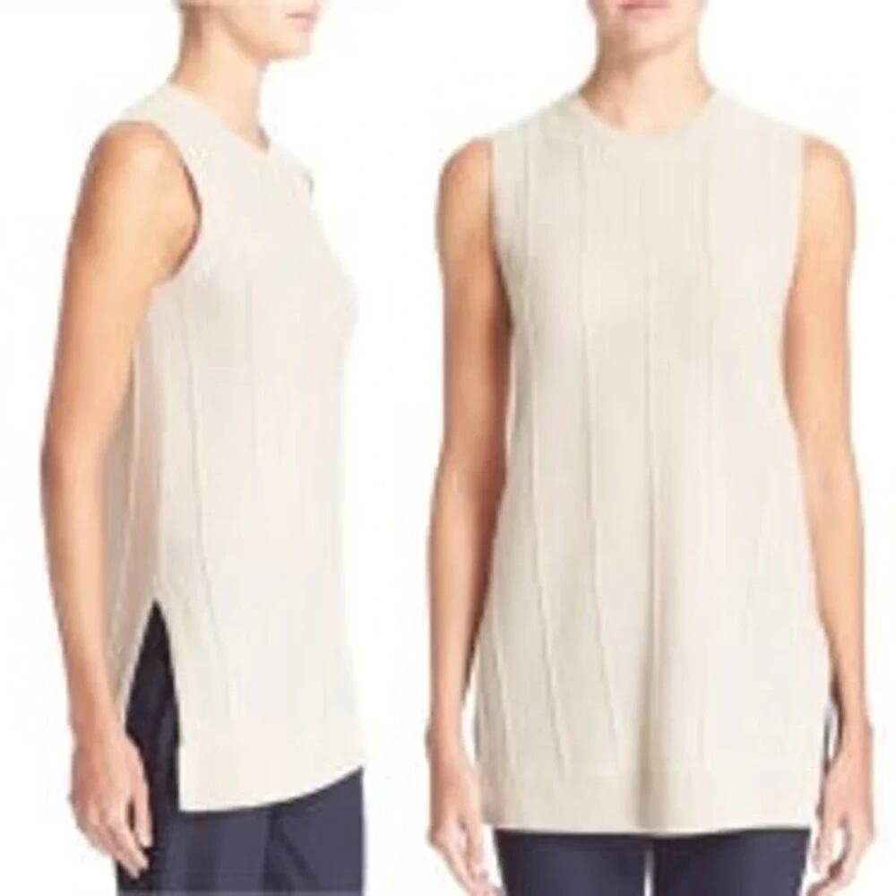 Theory Meenaly Cashmere Sleeveless Sweater Knit Top Nude Beige Natural Tunic S